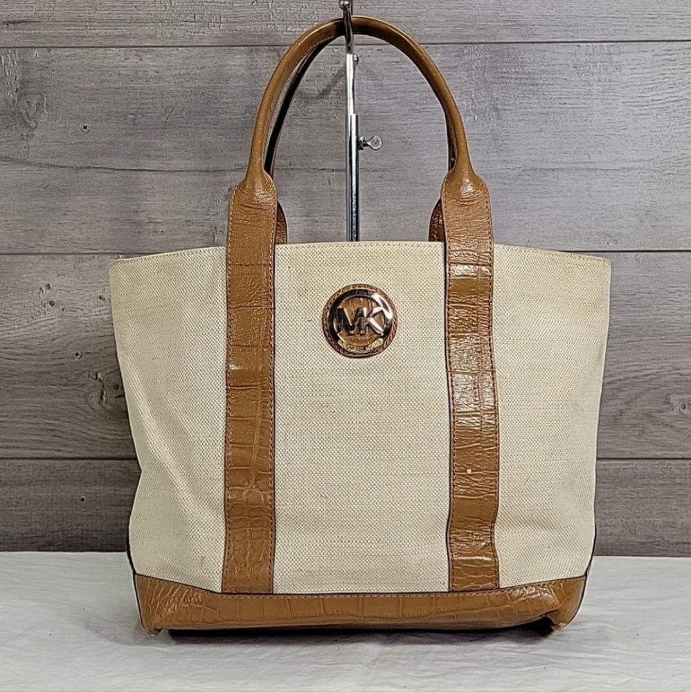 MICHAEL KORS CANVAS CROC EMBOSSED LEATHER TOTE 12" x 11"